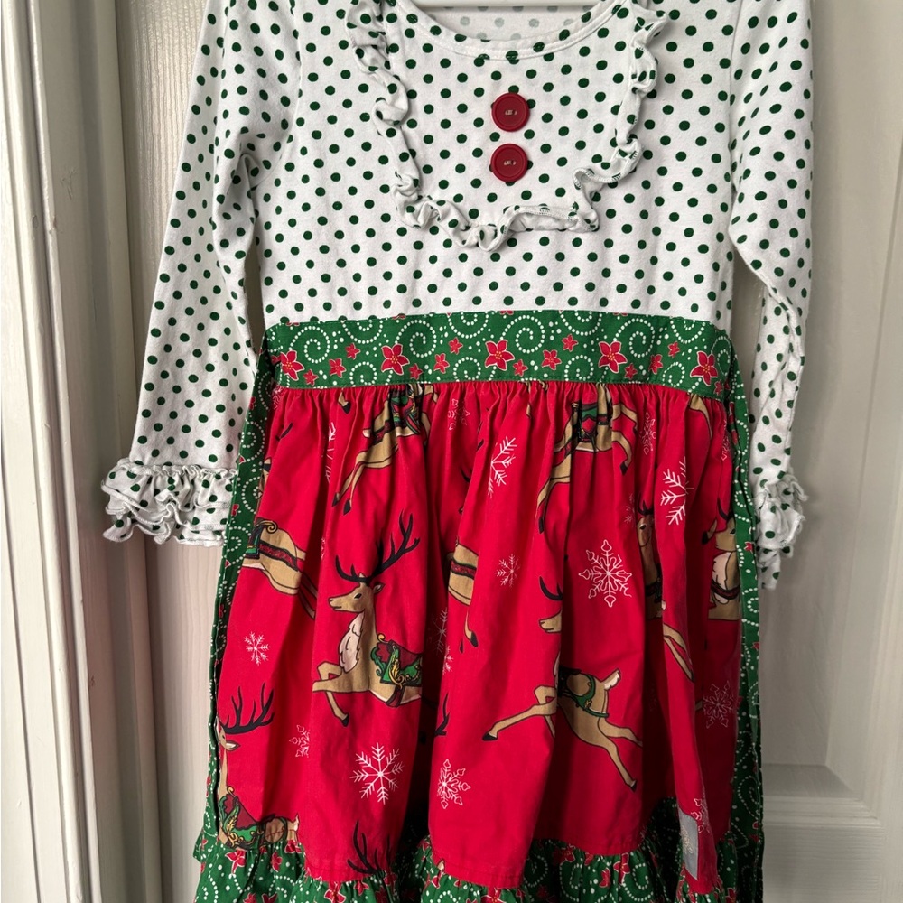 Festive Polka Dot and Reindeer Dress